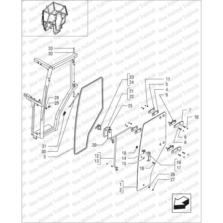 5080139 Newholland 54C Kapı Camı Sağ	